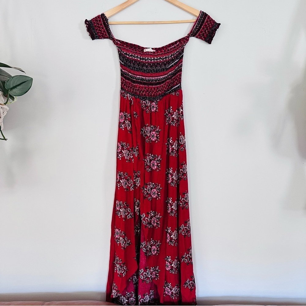 Altar’d State High Low Red Floral Off Shoulder Dress Size Small